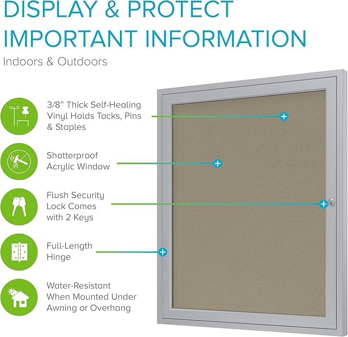 Ghent 36"x30" 1-Door Outdoor Enclosed Vinyl Bulletin Board, Shatter Resistant, with Lock, Satin Aluminum Frame - Caramel (PA13630VX-181), Made in the USA-DeskLoop Office