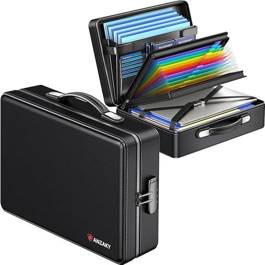 Fireproof Document Box with Fireproof Zipper, Hard Inner Shell Fireproof Document Bag with Lock, Fireproof Water Resistant Important Document Organizer 16 inch Laptop File Briefcase (Black)-DeskLoop Office