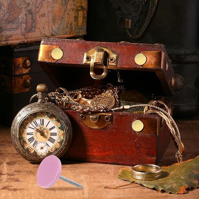 uxcell 150Pcs Upholstery Tacks, 11mmx17mm Flat Head Thumb Tack Decorative Furniture Nails Push Pins for Furniture Sofa Headboards, Pink-DeskLoop Office