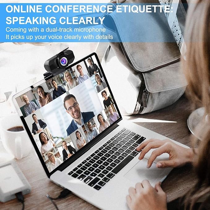 Full HD 1080p Webcam with Privacy Shutter and Tripod, Video and Wide Angle Camera, Built-in Mic, Widescreen USB Computer Camera for Laptop Desktop-DeskLoop Office