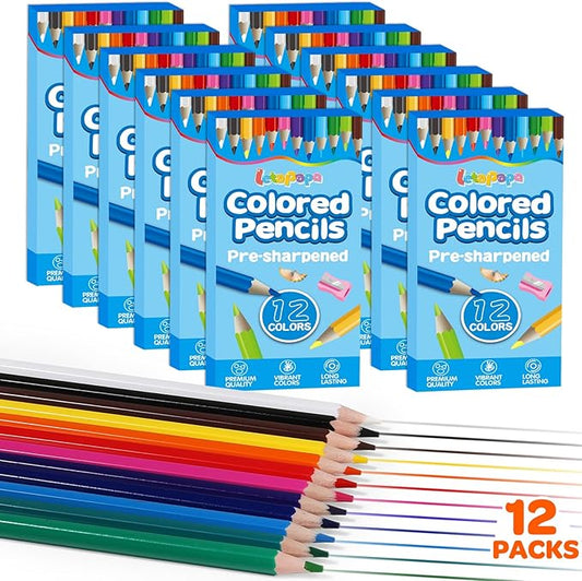144 Count Colored Pencils for Kids, 12 Pack Colored Pencils in 12 Colors, Pre-sharpened Color Pencils Bulk, Coloring Pencil Bulk for Teachers Supplies, Back to School Classroom Prizes Gifts-DeskLoop Office