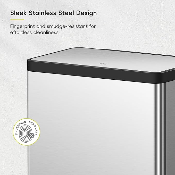 EKO EcoCasa II Rectangular Kitchen Step Trash Can, 20L+20L Dual Compartment Recycling Bins, Stainless Steel Lid and Pedal, Odor-Proof, Fingerprint Resistant-DeskLoop Office