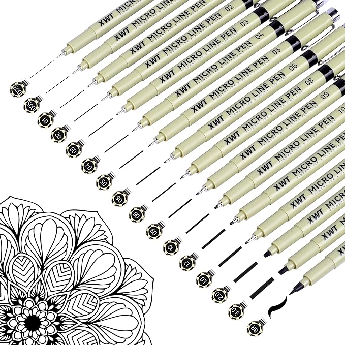 16pcs Fineliner Micro Drawing Art Pens, Black Waterproof Pigment Ink Set for Artists, Sketching, Manga, Watercolor, Calligraphy, and Detail Outlining Archival Quality Inking Markers-DeskLoop Office