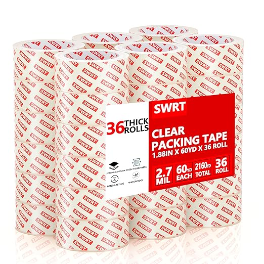 SWRT 2.7Mil Thick Ultra Clear Packing Tape, 36 Rolls Heavy Duty Packaging Tape for Shipping Packaging Moving Mailing, Thicker Sealing Tape-1.88" x 60 Yards Per Roll, 2160 Total Yards-DeskLoop Office