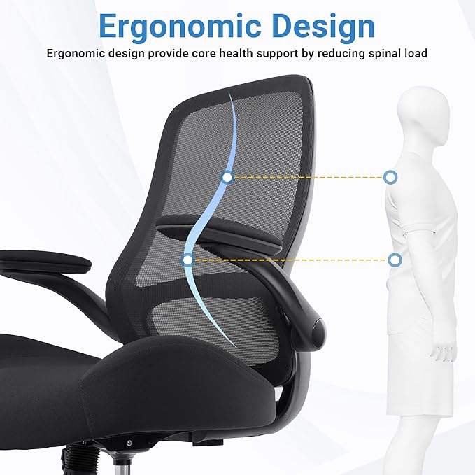 HYLONE Heavy Duty Office Chair, 5" Thickened Seat Ergonomic Desk Chair with Adjustable Armrests, Home Office Computer Chairs for Long Hours Mesh Executive Chair(Black)-DeskLoop Office