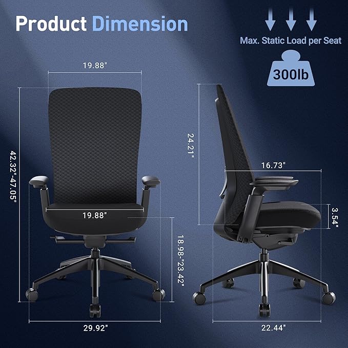 COLAMY Ergonomic Mesh Office Chair, Computer Executive Desk Chair, Ergonomic Office Chair Lumbar Support with Flexible Backrest, Slide Seat, Blackgrey-DeskLoop Office