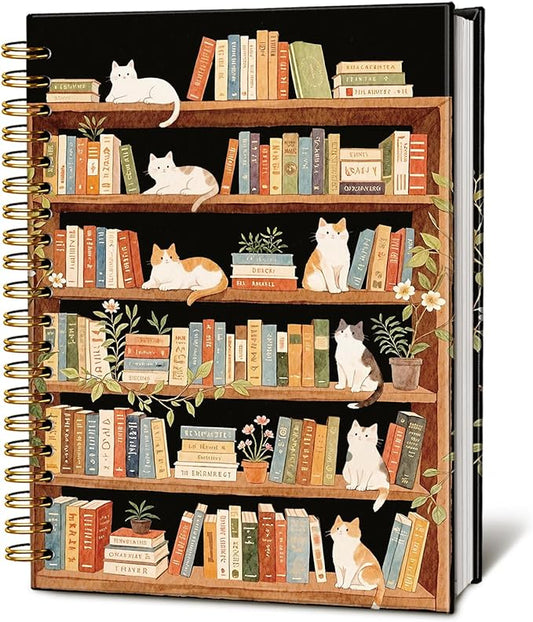 LIANHW Cat Bookshelf Notebook, Books Lover Gifts Notebooks for Note Taking, Reading Journals for Book Lovers, Cute Kitten Bookish Journals for Writing, Book Reader Gifts, 5.5x8.3 Inch-DeskLoop Office