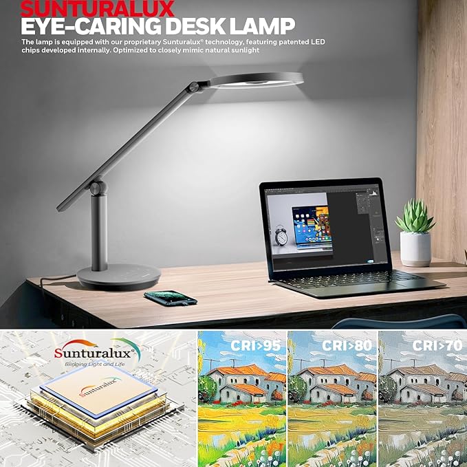 Honeywell Desk Lamp for Home Office, H6 Sunturalux™ Eye-Caring Led Desk Light, 800LM Dimmable Desk Lamp with Timer, Touch Control Tall Desk Reading Light, Table Lamp for Circle Webcam, Study, Bedroom-DeskLoop Office