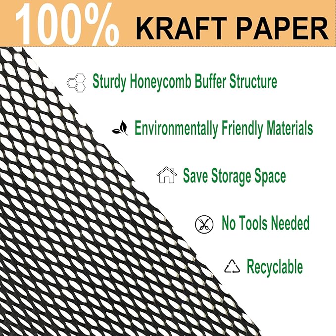 Honeycomb Packing Paper, HONSREO 15 Inches x 230 Feet Eco Friendly Recyclable Cushioning Material, Bubble Wrap for Moving Shipping Breakable Supplies with 20 Fragile Sticker Lables (Black)-DeskLoop Office
