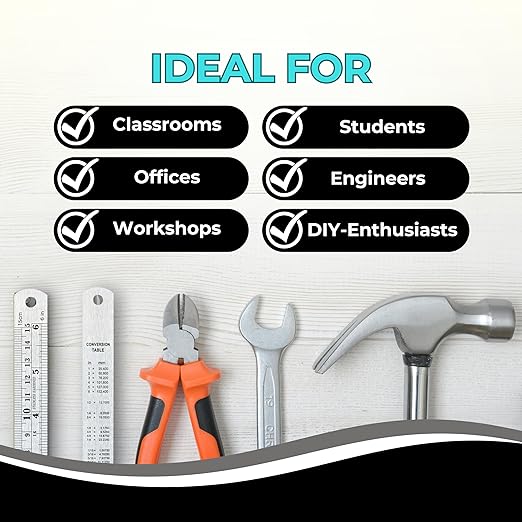 6 Inch Metal Ruler Bulk Set - 10-Pack of Compact 6 Inch / 15cm Stainless Steel Rulers - Precise Edge-Starting Imperial & Metric Measurements - Essential for Classrooms, Workshops, and Offices-DeskLoop Office