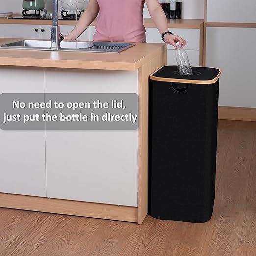 29 Gallons Recycling Bins for Kitchen, Indoor Recycle Bins with Lid, 110L Large Recycle bin with 2 Removeable Reusable Inner Bags, for Bottles Cans Glass Plastice Cartons(Black)-DeskLoop Office