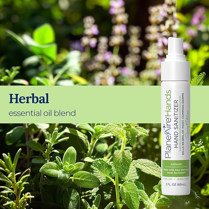 Travel Essentials | Hygiene Kit | Travel Toiletry Kit | Travel Size | Spray Hand Sanitizer Herbal Scent | Surface Wipes | Individual Travel Wipe | Surface Cleaner & Air Mist | With Essential Oils-DeskLoop Office