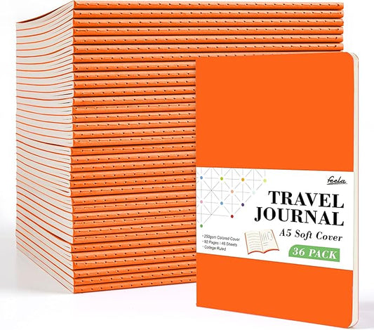 feela 36 Pack Soft Cover Journal Bulk, Lined Blank Travel Journal for Women Men Writing, Notebooks College Ruled for Work, Note Taking Notebook School Business Supplies, 8.2” x 5.5”, A5, Orange-DeskLoop Office