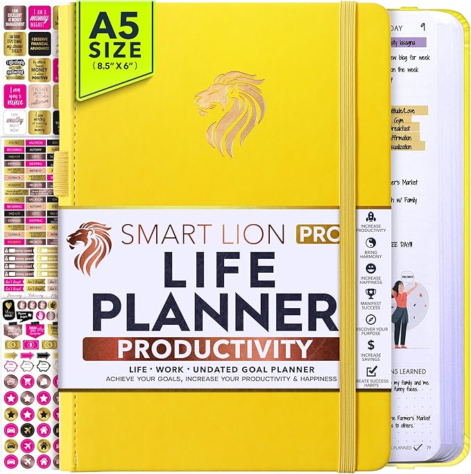 Life Planner - Undated Daily, Weekly & Monthly Planner with Budget Section | A 12 Month Journey to Increase Productivity & Happiness | Life Organizer & Gratitude Journal - Horizontal Format-DeskLoop Office