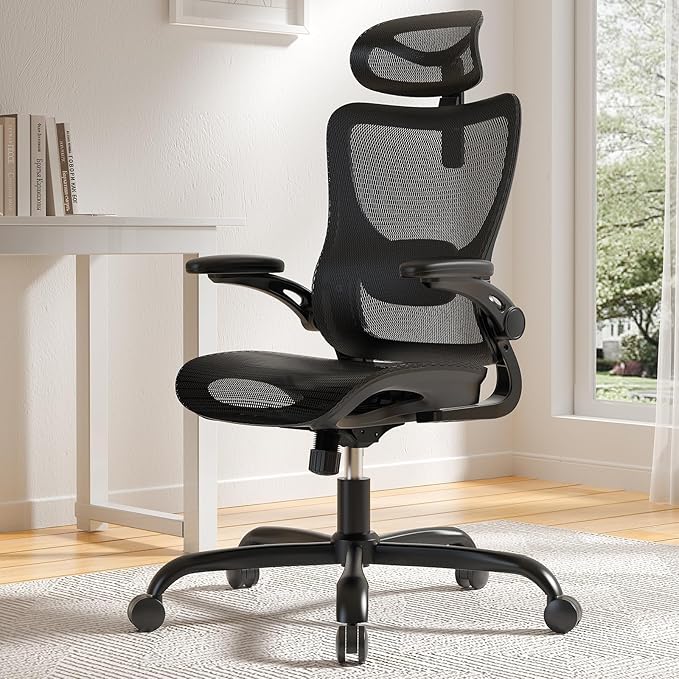Marsail Ergonomic Mesh Office Chair High Back Home Office Desk Chair with Adaptive Lumbar Support, 2D Headrest, 3D Flip-Up Armrests, Height Adjustable and Rocking Tilt for Home Office and Gaming-DeskLoop Office