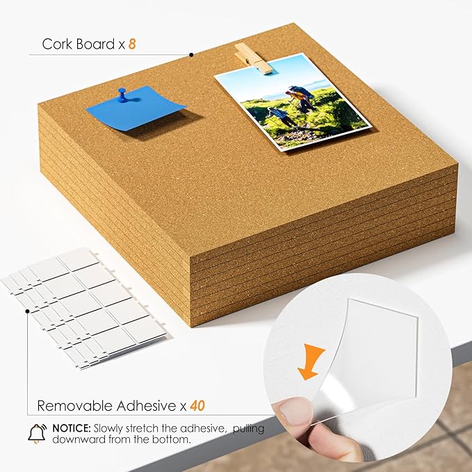 MaxGear Large Cork Board for Wall 48" x 24", 8 Pack Cork Board Tiles with 20 Pushpins & Safe Removable Adhesive Tabs, 12" x 12" Corkboards for Office, School, Home-DeskLoop Office