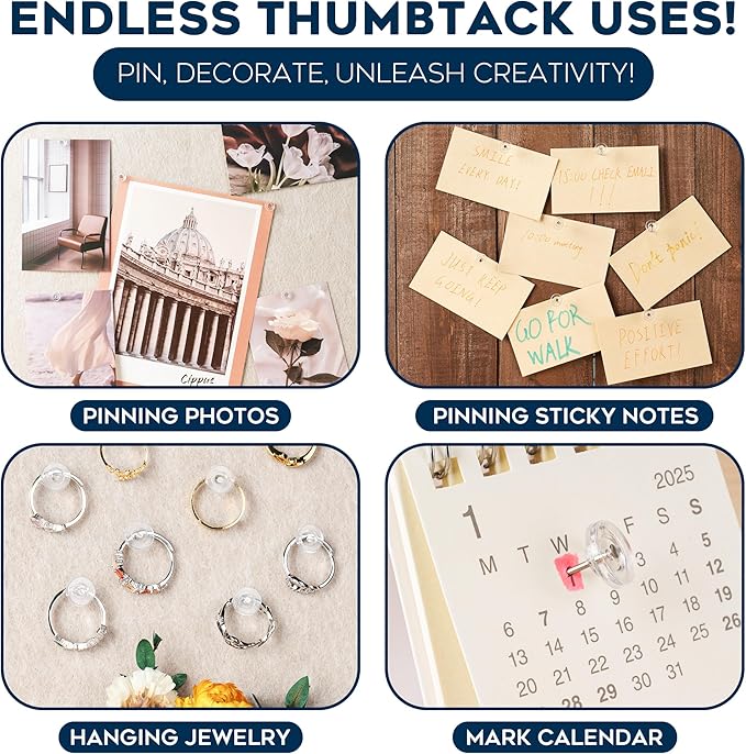 150 Pack Clear Push Pins Tacks by Luxurecourt, Flat Head Thumbtacks for Bulletin Board, Wall Hanging, Cork Board, Shadow Box, Heavy Duty Plastic Head with Steel Point in Reusable Storage Box.-DeskLoop Office