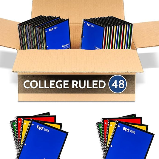 EPI Spiral Notebook | 1 Subject - College Ruled - 70 Sheets, Durable Spiral Binding | 10.5 x 8 in | Classroom Supplies | School, Office, Note Taking, Journaling - 48 Pack-DeskLoop Office