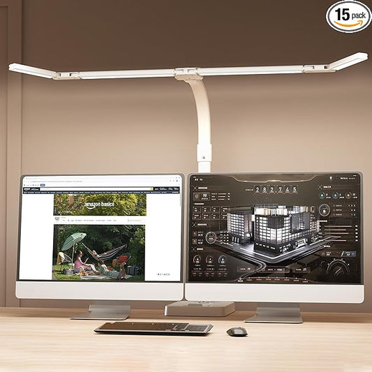 LED Desk Lamp for Home Office - 24W Bright Double Head Desk Light with Clamp Eye Caring Architect Task Light 25 Lighting Modes Adjustable Flexible Gooseneck Lamp (All White)-DeskLoop Office