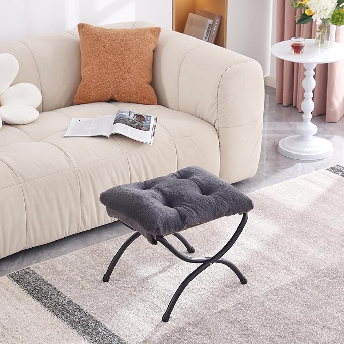 LITA Folding Upholstered Footrest Stool, Modern Small Portable Accent Ottoman with Detachable Thick Cotton Cushion Padded Sofa Stool with Metal Frame for Lazy Chair, Living Room & Bedroom-DeskLoop Office