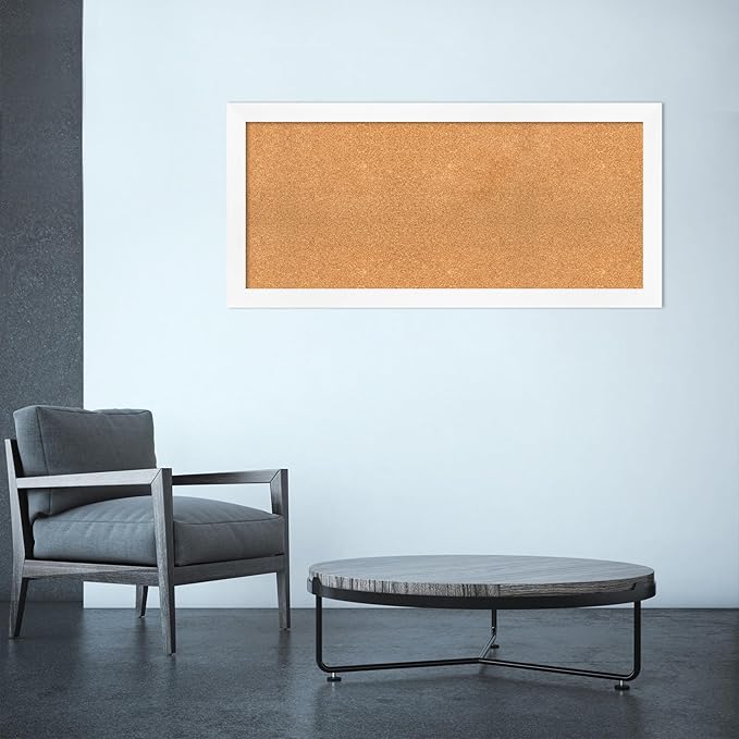 Amanti Art Natural Cork Board for Wall, 21x45 Vision Board with White Frame, Oversize Corkboard Office Decor for Home Organization, Modern Corkboard Pinboard to Display Items for Home Organization in-DeskLoop Office