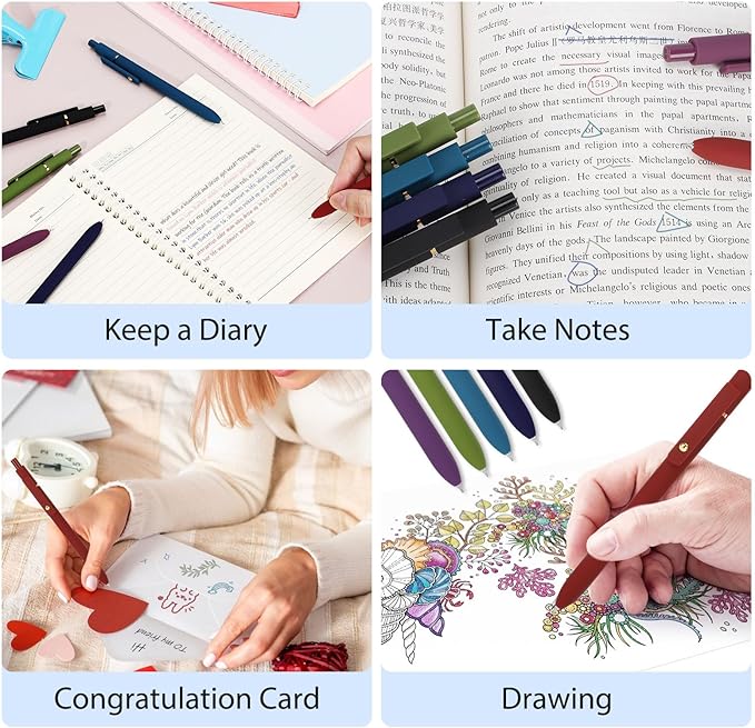 FIOVER Colored Pens, 6 Pack Colorful Gel Pens, Quick-Dry 0.7mm Medium Point for Journaling, Note Taking, Doodling, Aesthetic Office School Supplies, Gifts for Women Men(6PCS Vintage Colorful)-DeskLoop Office