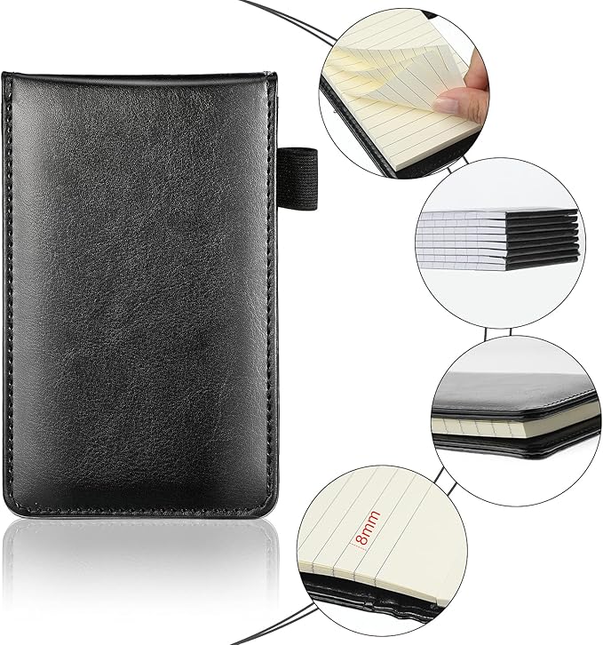 Outus 10 Pcs Pocket Notebook with Pen Set Included Mini Pocket Notepad Holder with 50 Lined Sheets, Metal Pen, 8 Pcs 3 x 5 Inch Memo Book Refills, 30 Lined Paper Per Note Pad (Black)-DeskLoop Office