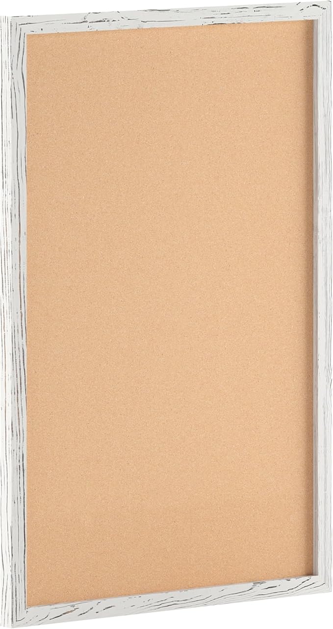 HBCY Creations Wall Mount Whitewashed Cork Board - 24" W x 36" H - 6 Wooden Push Pins - Solid Pine Wood Frame - for Kitchen, Classrooms, Restaurant Menus and More!-DeskLoop Office