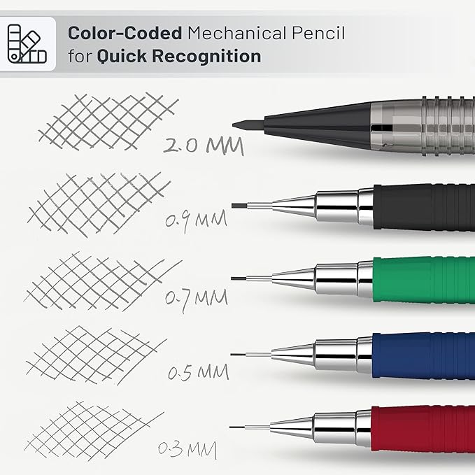 Mr. Pen Mechanical Pencil Set with Lead and Eraser Refills, 5 Sizes - 0.3, 0.5, 0.7, 0.9 and 2 Millimeters, Drafting, Sketching, Illustrations, Architecture, Back to School Supplies-DeskLoop Office