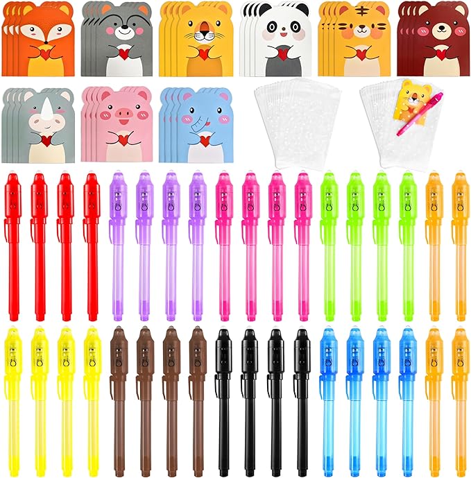 36PCS Invisible Ink Pens with UV Light, Spy Pens with Animal Cards & Goodie Bags, Party Favors for Kids 8-12, Classroom Prizes, Stocking Stuffers-DeskLoop Office