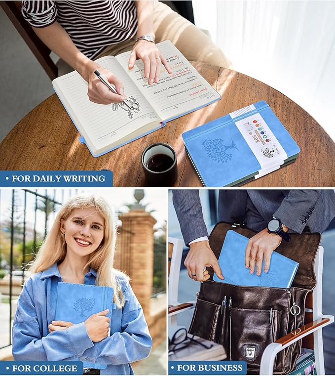 A5 Lined Journal Notebook - 365 Page Leather Journals for Writing Women & Men,Hardcover Notebook with 100Gsm Thick Pages,Daily Diary for Travel, Work,School,Note Taking,College Ruled (5.9" x 8.5")-DeskLoop Office