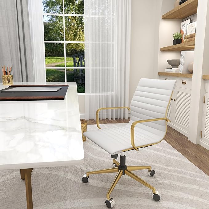 Chair, Desk Computer Chair ,with Armrests ,Ergonomic Office Chair for Home and Office, 17.32 x 22.83 x 35.43 inches, Multiple Colors (Gold White)-DeskLoop Office