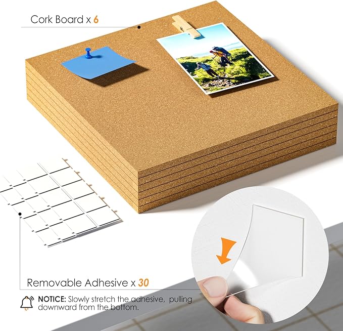 MaxGear Large Cork Board for Wall 36" x 24", 6 Pack Cork Board Tiles with 20 Pushpins & Safe Removable Adhesive Tabs, 12" x 12" Corkboards for Office, School & Home-DeskLoop Office