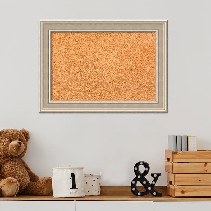 Amanti Art Natural Cork Board for Wall, 16x22 Vision Board with Silver Wood Frame, Small Corkboard Office Decor for Home Organization, Modern Corkboard Pinboard to Display Items for Home Organization-DeskLoop Office