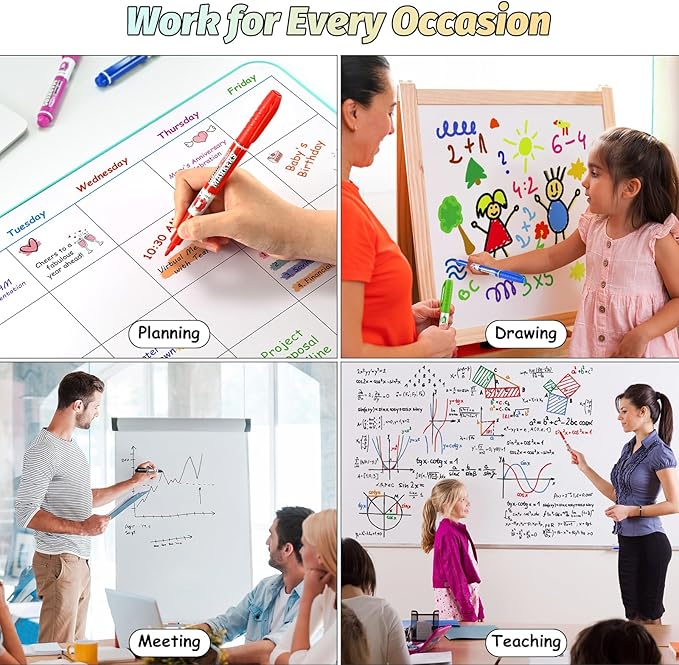 SUIN 9 Colors Dry Erase Markers - Low Odor, Non-Toxic, Slim Whiteboard Bullet Tip markers, Medium Fine Tip Whiteboard Pens for Kids, Office, Classroom & Home 36 Count-DeskLoop Office