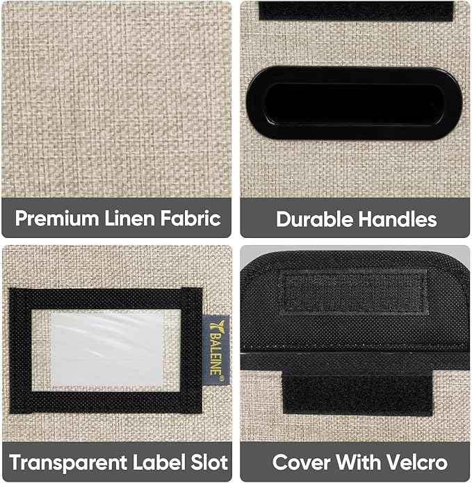 BALEINE File Organizer Box with Lid, Collapsible File Folder Organizer with Plastic Slide, Hanging File Folder Box for Office Document Storage (2 Pack, Beige, S)-DeskLoop Office