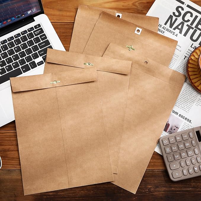 Teling 50 Pcs Manilla Envelopes Clasp Kraft Catalog with Closure for Storing Mailing 28 lb Kraft Envelope Paper for Office Document School Business Home(Brown,9 * 12)-DeskLoop Office