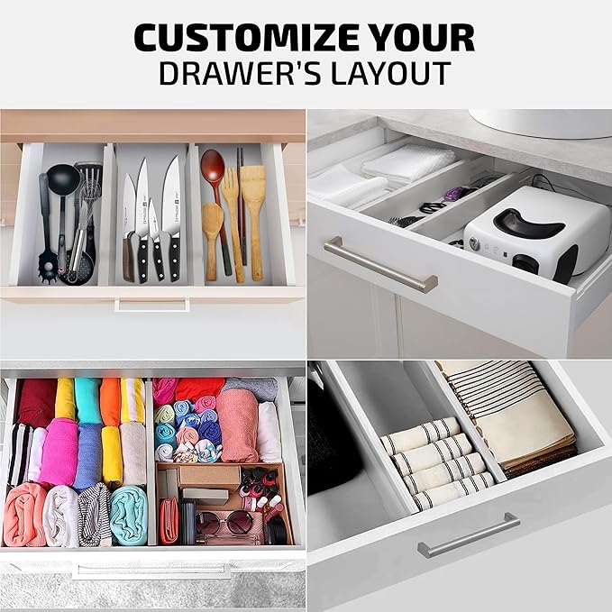 4 Pack Drawer Divider - Bamboo 2.6" High, 12.5-17" Adjustable Drawer Organizers for Clothes, Expandable Dresser Separators in Bedroom/Bathroom/Kitchen/Office Organization and Storage (Grey)-DeskLoop Office