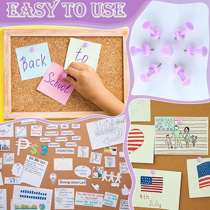 220 Count Purple Push Pins Standard Plastic Head Steel Point Thumb Tacks Decorative Push Pins for Cork Board Wall Hanging Bulletin Board-DeskLoop Office