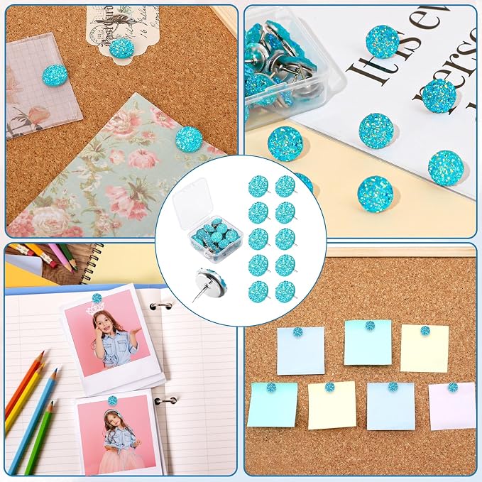 30pcs Push Pins, Shiny Diamond Push Pins Glitter Rhinestone Decorative Thumb - Image 7