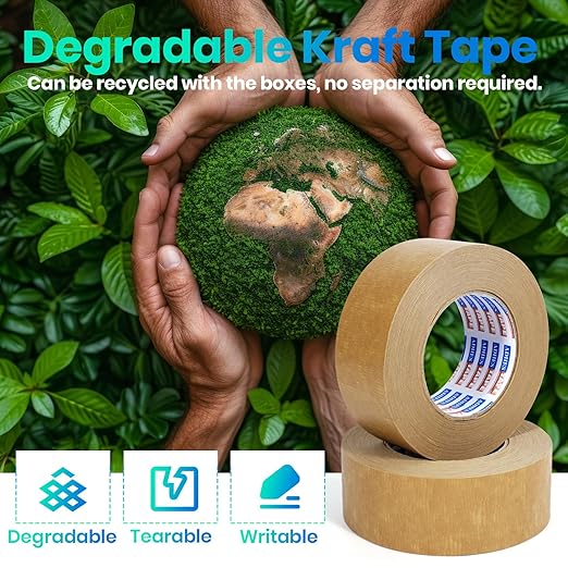 ADHES Premium Kraft Paper Tape, 7.5mil, 2 Inch x 55 Yards x 6 Rolls, Biodegradable Paper Packing Tape Writable & Uncoated Heavy Duty Brown Packing Tape for Shipping, Moving, Sealing-DeskLoop Office