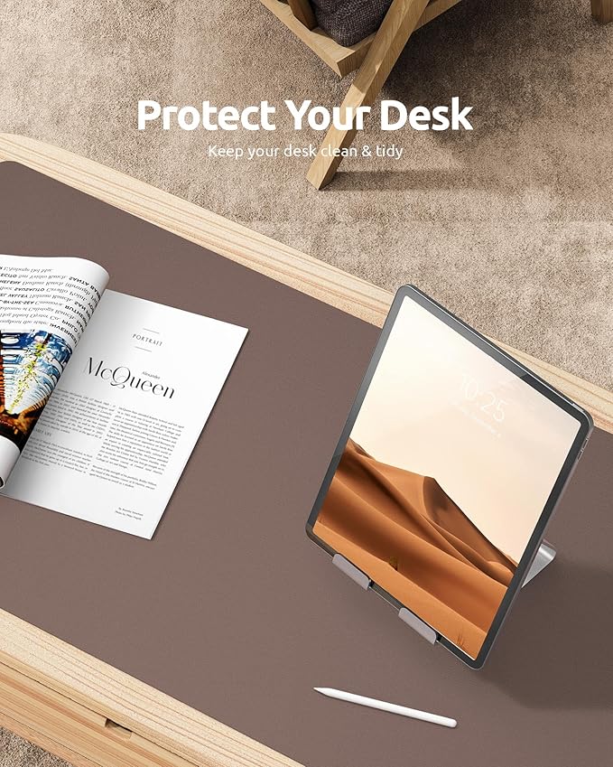 YSAGi Leather Desk Protector, Office Mat, Large Mouse Mat, Non-Slip PU Leather Blotter, Laptop Desk, Waterproof Writing Pad for Office and Home (Chocolate, 35.4" x 17")