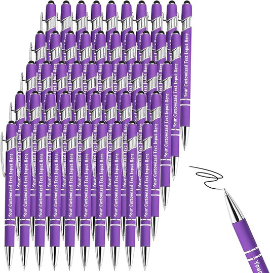 Up to 200 Pcs Personalized Ballpoint Pen Custom Pens Free Engraved Bulk with Name Logo Soft Black Ink Stylus with Touch Metal Office Gift for Anniversaries Graduations Birthdays-DeskLoop Office
