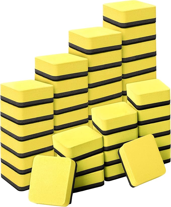Magnetic Whiteboard & Chalkboard Cleansers, 48 Pack Small Dry Eraser, Magnetic Erasers (Yellor)-DeskLoop Office