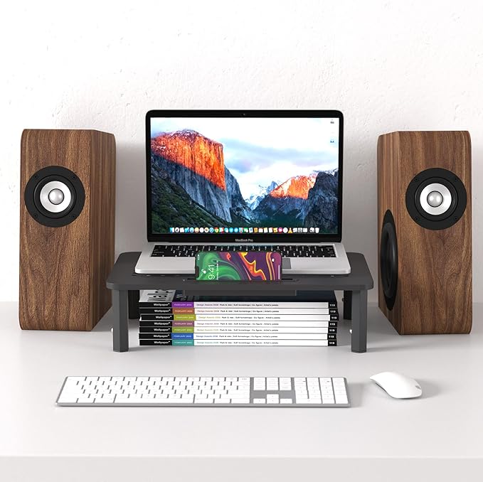 EVOOMI Back Saver Monitor Stand for Desk - 2 Pack Monitor Riser - Anti-Skid HD Hexagonal Steel Computer Stand - Free Cable Ties - Mesh Metal Computer Item Stand - Printer & iMac-DeskLoop Office