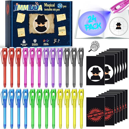 Invisible Ink Pen Spy Game for Kids, Party Favors Toys for Girls Boys, Magic Markers for Boys Girls Fun Outdoor Toys, Birthday for 6-13 Year Old Girls Boys (24PCS+Black Notebooks)-DeskLoop Office