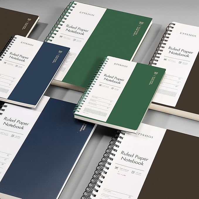 EMSHOI A4 Spiral Notebook College Ruled, 11.2" X 8.27", 150 Sheets/300 Pages, 100gsm Thick Lined Journal, Waterproof Softcover, Twin-Wire Binding, for School Work Business Writing, Gifts - Green-DeskLoop Office