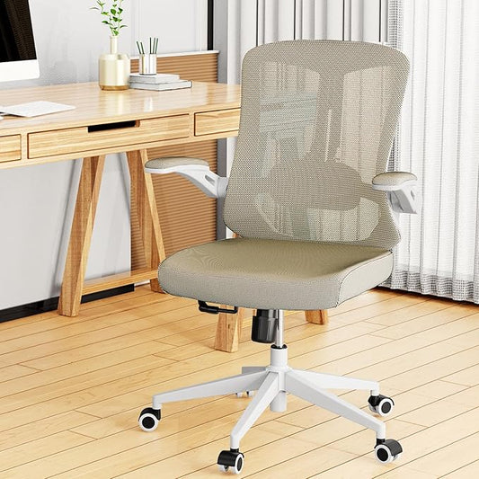 Mesh Office Computer Desk Managerial Executive Chair, Ergonomic High Back Comfy Swivel Gaming Home Chairs with Wheels, Comfortable Lumbar Support, Comfy Arms for Study,Home,Bedroom(Khaki)-DeskLoop Office