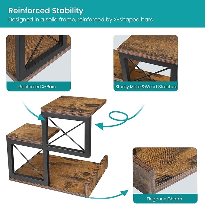 ELITEROO Desk Shelf Organizer, Wood Desktop Organizer Small Bookshelf, 3 Tier Storage Shelf Riser Display Stand for Office Decor and Desk Accessories, Rustic Brown Black-DeskLoop Office