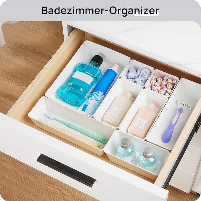 Vtopmart 25 PCS Plastic Drawer Organizers Set, 4-Size Versatile Bathroom and Vanity Drawer Organizer Trays, Storage Bins for Makeup, Bedroom, Kitchen Gadgets Utensils and Office-DeskLoop Office